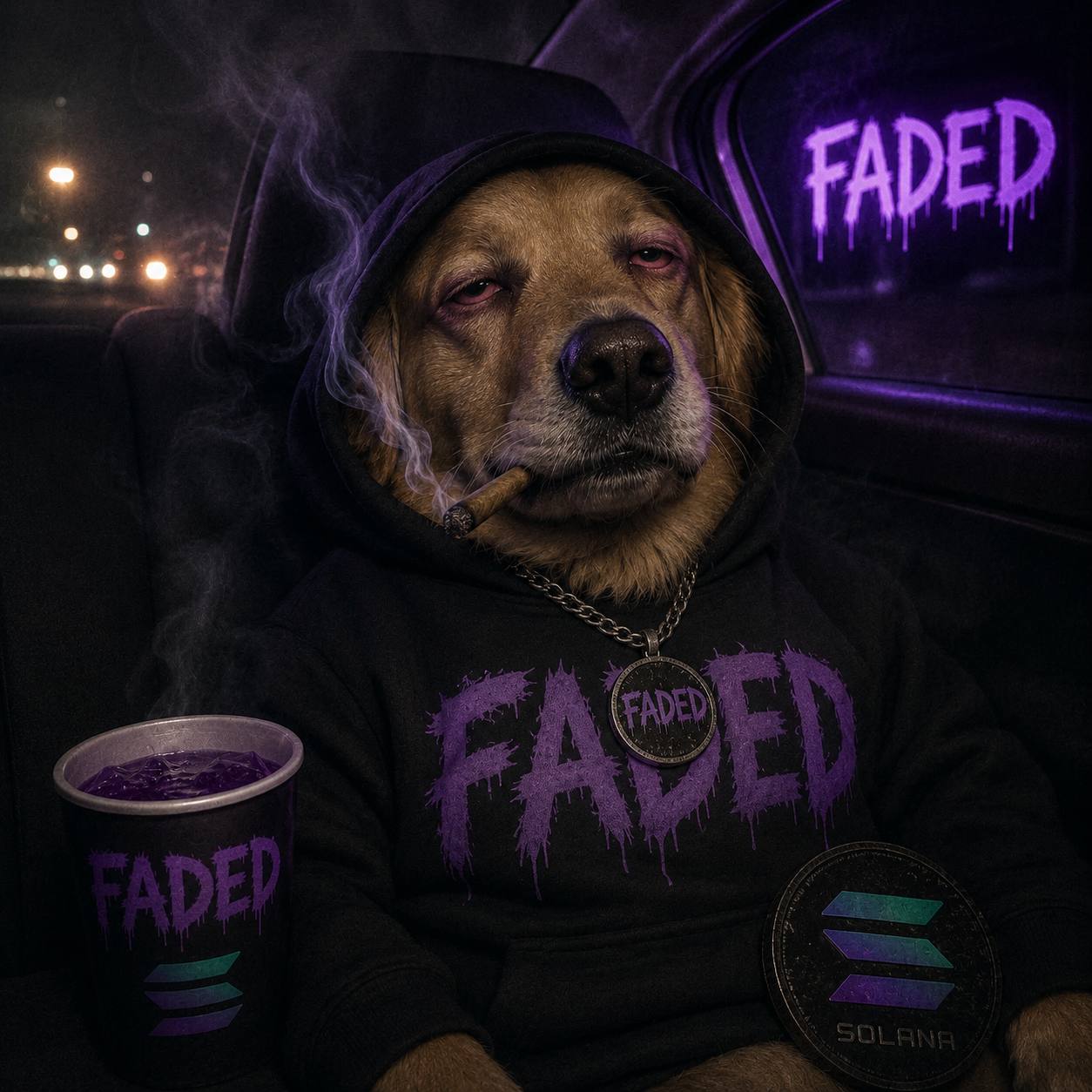 FADED dog in the back of a car